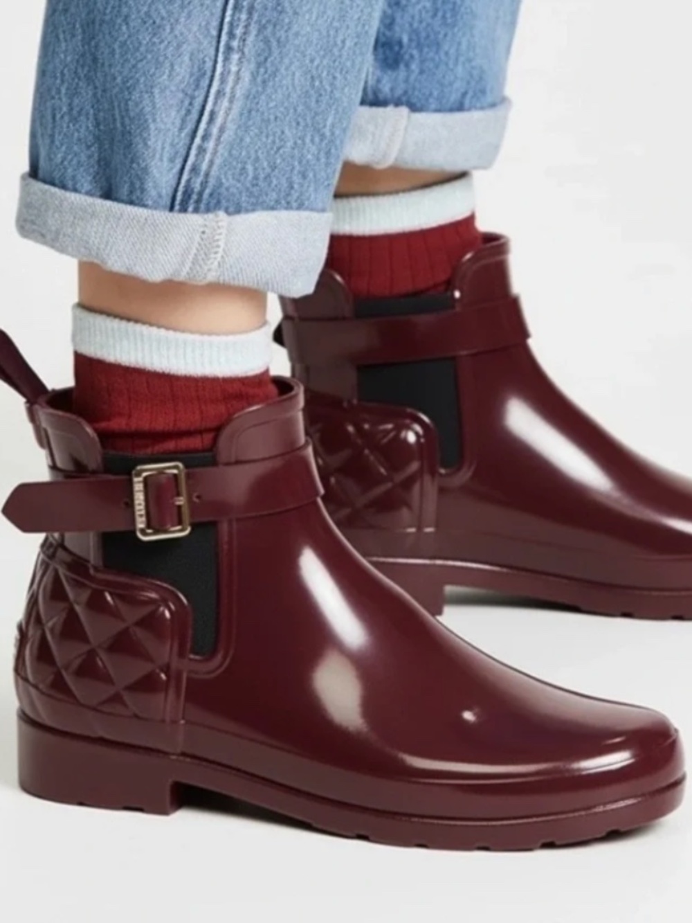 Hunter® Refined Gloss Quilt Chelsea rain boots.